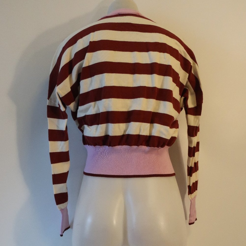 Striped Pink and Maroon Cropped Knit Top - Picture 3 of 7